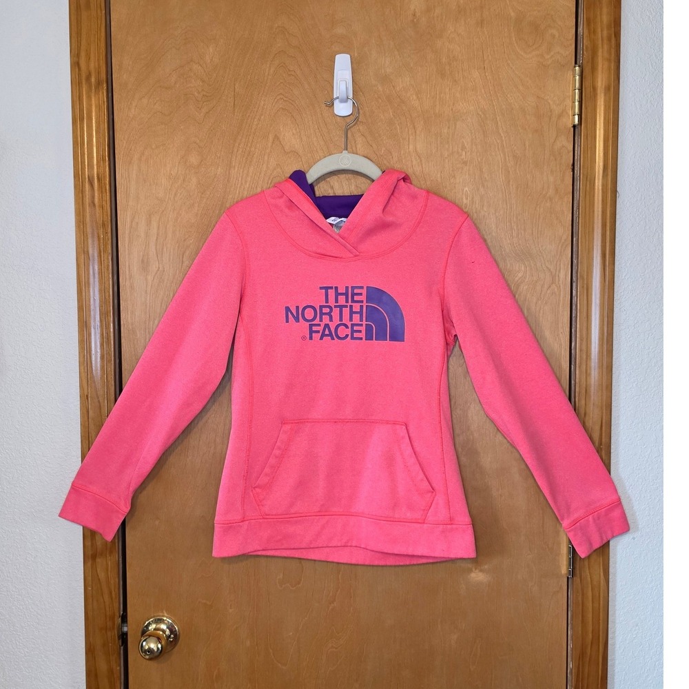 The North Face Womens Pink Heathered Pullover Hoodie Small Purple Logo *Flaw